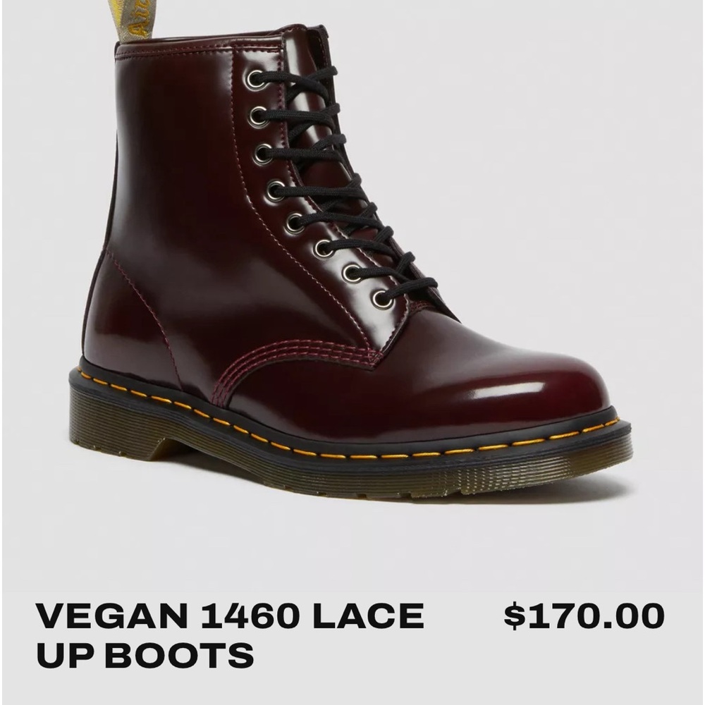 Dr Martens Vegan Leather 1460-8 eye red.   Worn once, too small!